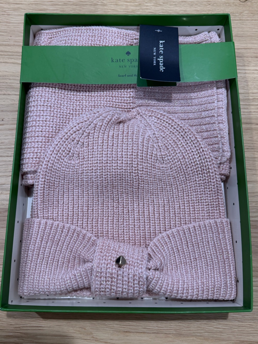Kate Spade English rose metallic rib scarf & hat set NIB